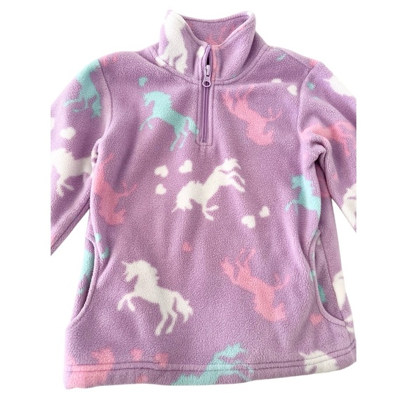 Btween Lavender Unicorn Fleece Pullover 3/4 Zip Soft Sweatshirt | Girls Size 5 - Picture 2 of 4